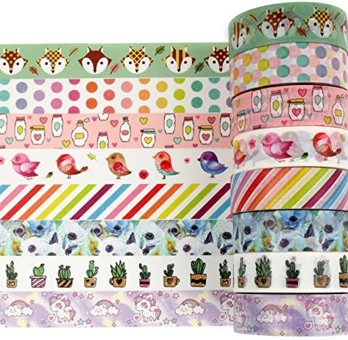 Crafty Rabbit Cute Washi Tape - Set of 8 Rolls - 262 Feet Total - Multicolor
