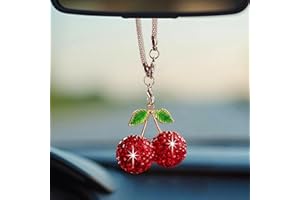 Bling Cherry Car Hanging Ornament, Cute Crystal Rear View Mirror Pendant, Sparkly Diamond Rearview Mirror Charms, Lucky Car I