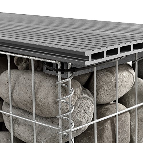 pro.tec WPC Gabionenbank Witterungsbeständig Gartenbank 100x45x30cm Grau Gabione Sitzbank Bank – Bild 5