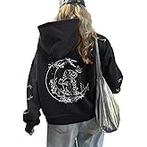 Weripoah Graphic Hoodies for Women Mushroom Moon Sweatshirt Oversized Hoodie Gothic Vintage Sweatshirt Print Tops