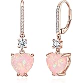 Datiny Heart-Cut Drop Dangle Earrings for Women 14K White Gold/Rose Gold Plated Leverback Opal Dangle Drop Earrings Jewelry Gifts for Mothers Day Weddings Birthday Party