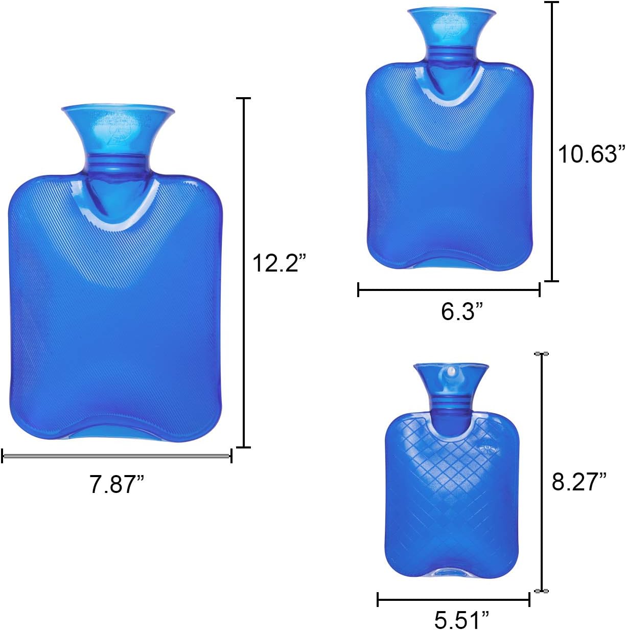 Attmu 3 Pack Classic Rubber Transparent Hot Water Bottles for 3 Different Sizes, 2 Liter, 1 Liter and 0.5 Liter - Blue: Health & Personal Care
