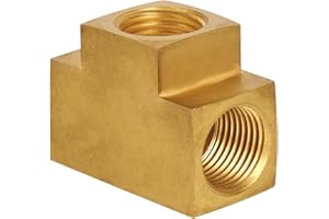 JUWO Brass Pipe Fitting, Barstock Tee, 1/8" × 1/8" × 1/8" NPT Female 3 Way T-Connector for Gas, Air, Oil, Propane, 1200 PSI (1 Pack)