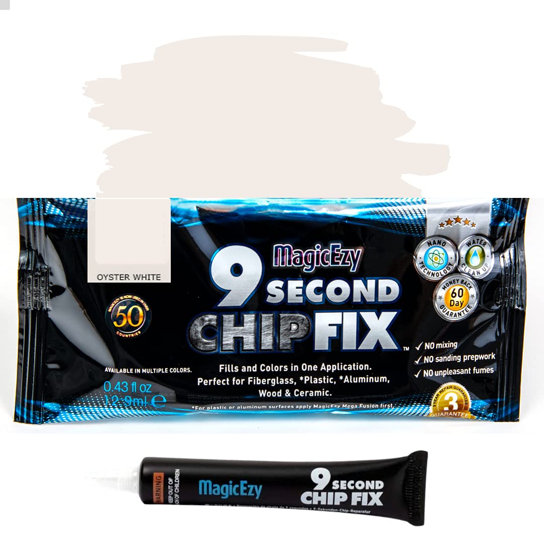 MagicEzy 9 Second Chip Fix - (Oyster White) - Fibreglass Repair Filler for Boats and Fibreglass Gelcoat - Strong Marine Putty - Lifetime Durability