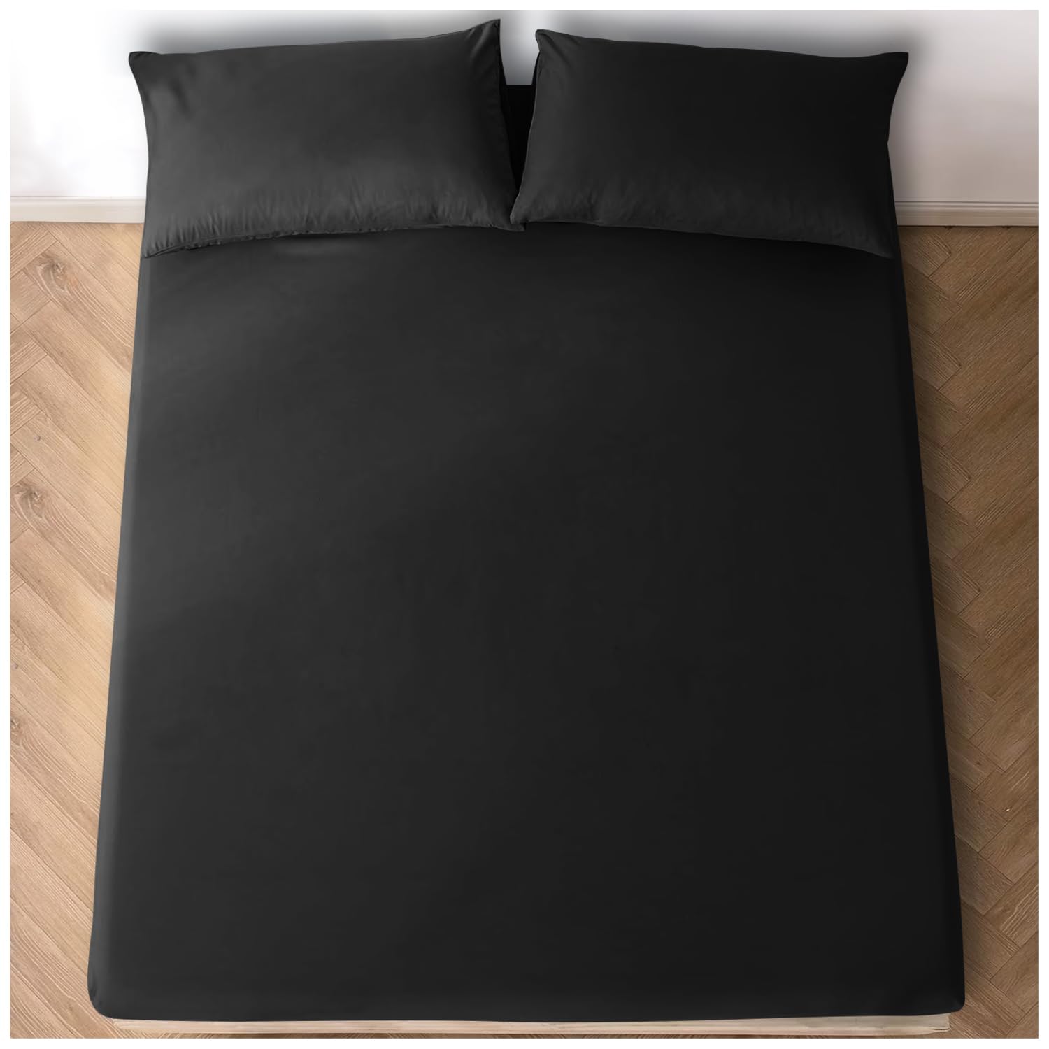 4ft Fitted Bed Sheet- Polycotton Small Double Fitted Sheet with Elasticated Corners- Machine Washable, Breathable Fitted Sheets- Black