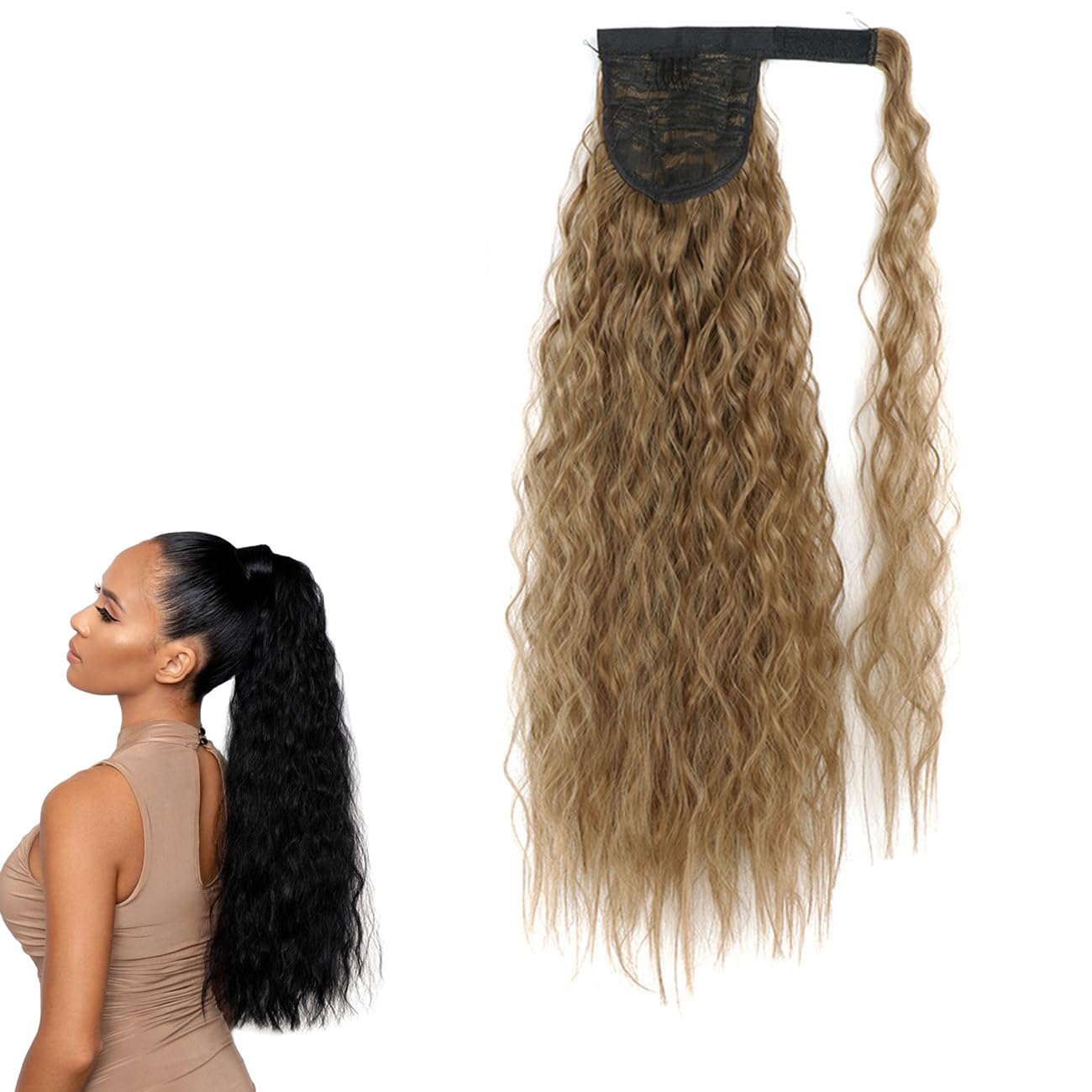 Dark Brown Hair Extensions - Silky Wrap Around Ponytail Clip In Hairpiece for Women Beauty GBMW059