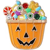 Pumpkin Candy Box Brooch Pin for Women Girls Gold-Tone Fashion Enamel Crystal Colorful Candies Halloween Brooches Lapel Pins Dainty Holiday Festival Dress Accessories Jewelry