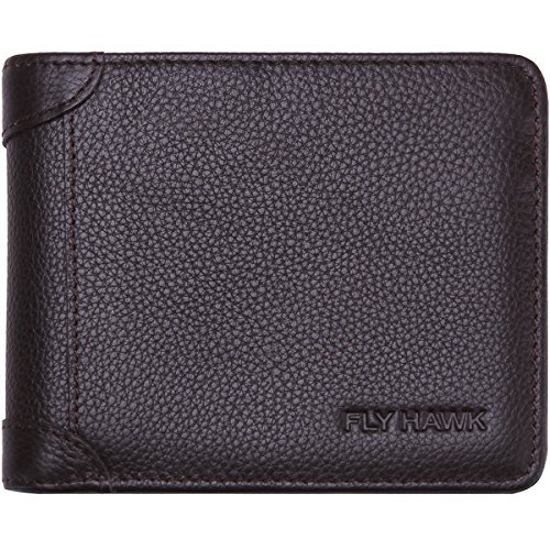 FlyHawk Genuine Leather RFID Blocking Wallets Mens thin Wallet in