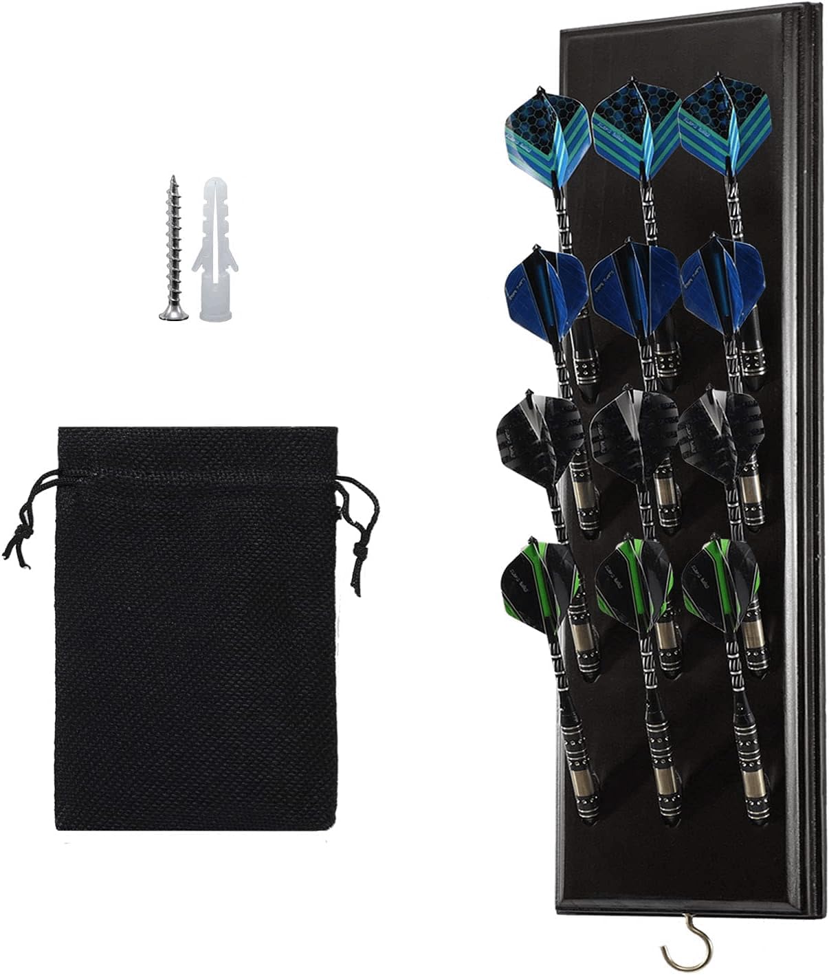 FDLS Darts Caddy Wall Mounted Darts Holder/Stand/with Metal Hook, Accessory Storage Bag, Displays 12 Set of Steel/Soft Tip Darts