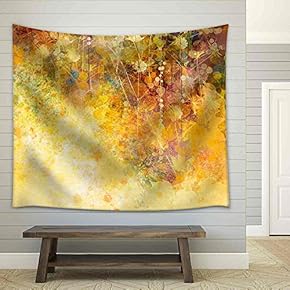 Abstract Watercolor Painting, White Flowers and Soft Color Leaves - Fabric Wall Tapestry Home Decor - 51x60 inches