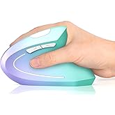 Lekvey Ergonomic Mouse, Vertical Wireless Mouse, Rechargeable 2.4G Optical Carpal Tunnel Mice: 800/1200 / 1600 DPI, 6 Buttons, for Laptop, PC, Mac, Computer, Desktop, Notebook etc, Green Purple