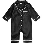 Biayxms Newborn Baby Girl Boy Silk Pajamas Romper Long Sleeve Button Down One Piece Satin Pj Infant Jumpsuit Sleepwear