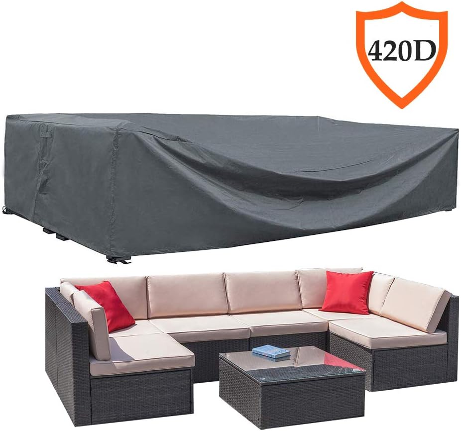 AKEfit Patio Furniture Cover, Durable Oxford Fabric with Waterproof Coated Outdoor Sectional Furniture Sofa Protector 126D x 64W x 29H inch Gray