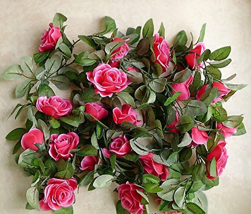 Flower Garland 86" Artificial Silk Rose Garland 2 Strands Fake Flower Vine Plants for Wedding Decoration Table Runner Centerpieces (Fuschia)