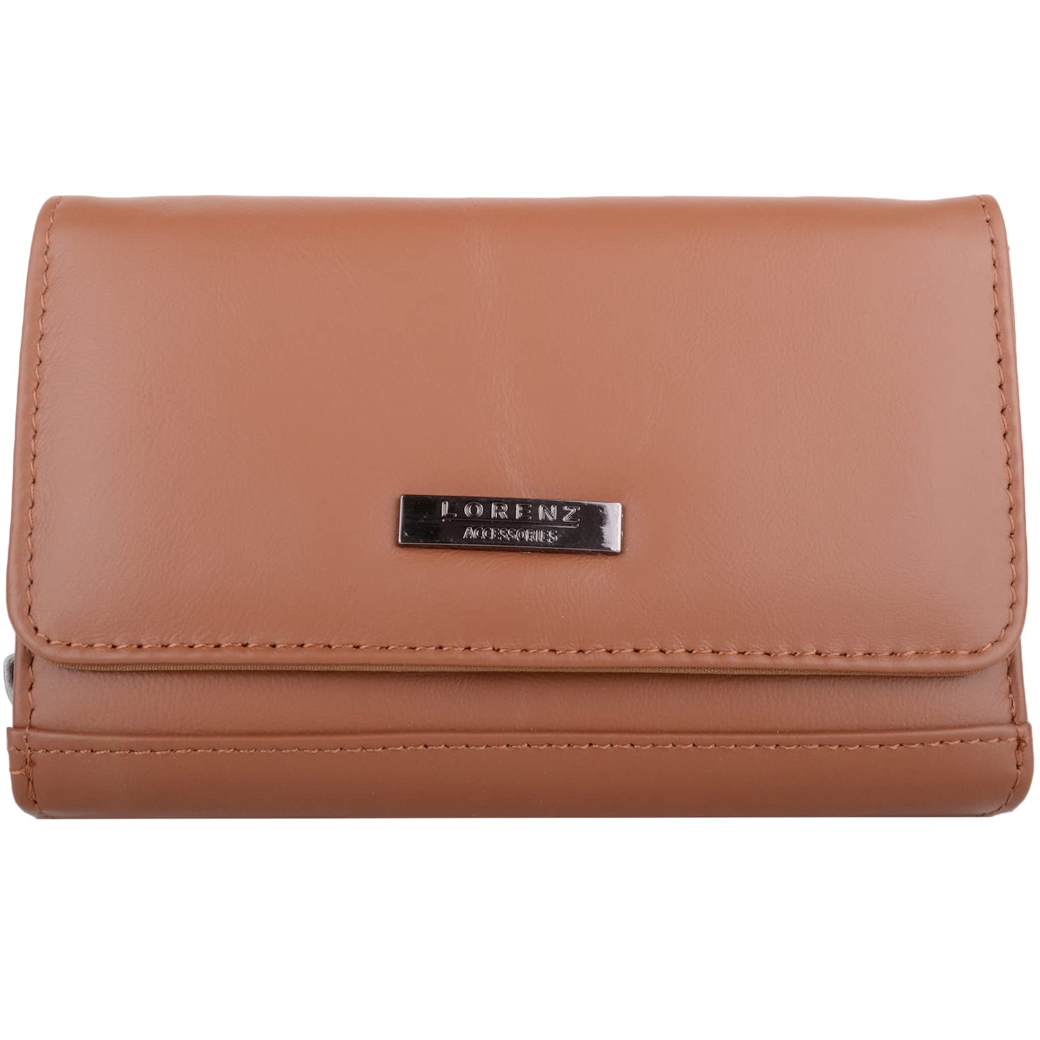 Valita Womens Large Leather RFID Protected Tri-Fold Coin Notes Credit Card Holder Purse Wallet - Tan