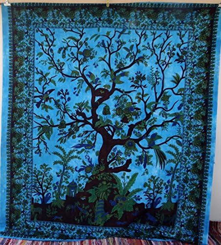 Blue Tree of Life Mandala Tapestry Indian Wall Hanging, Bedsheet, Coverlet Picnic Beach Sheet , Superior Quality Hippie Wall Tapestry or Bedspread in Organic Cotton