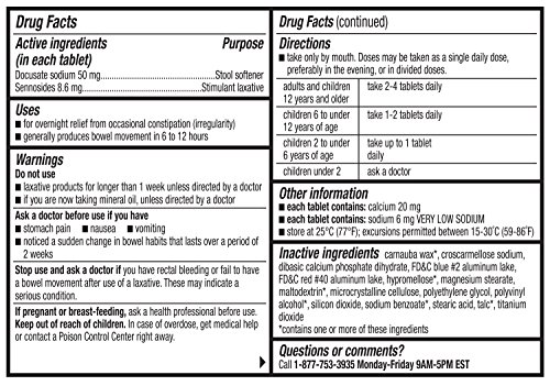 Wellness Basics Stool Softener with Laxative Docusate Sodium 50 Mg Sennosides 8.6 Mg Tablet, 400 Count