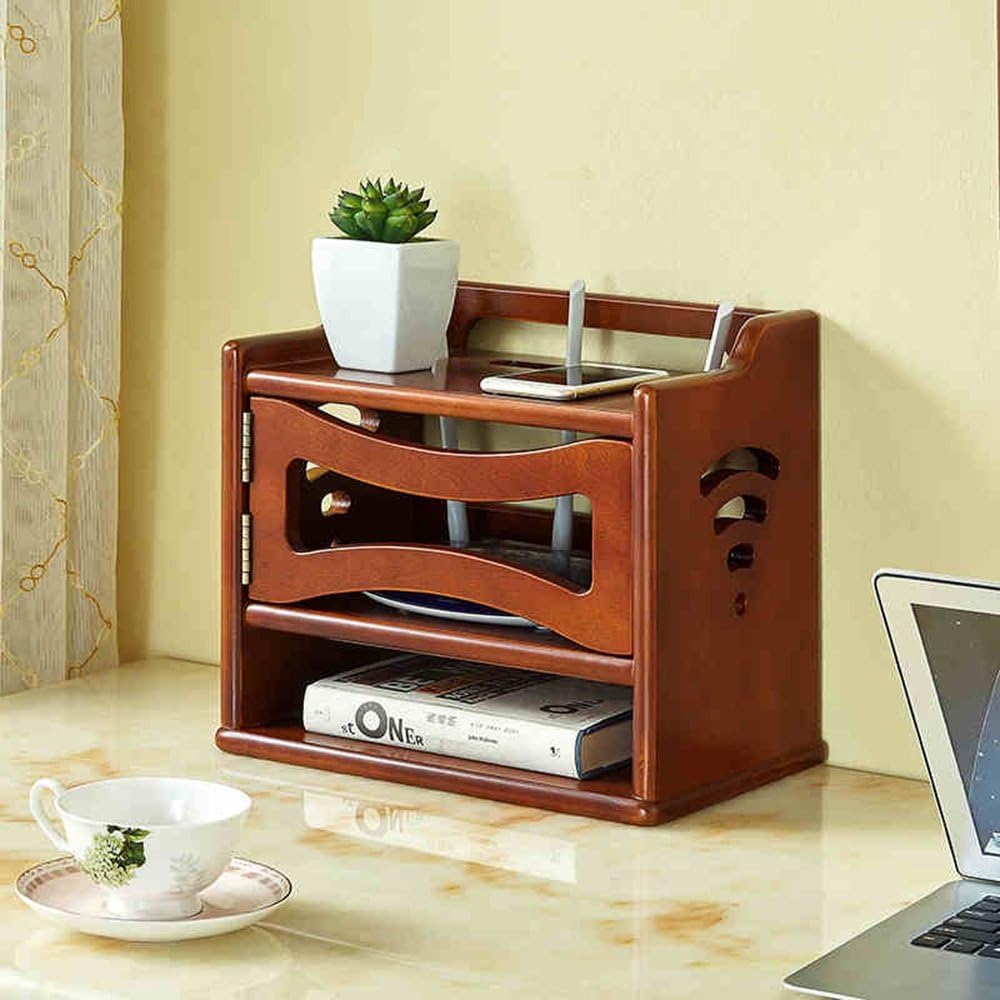 Shelving MEIDUO Wireless Router Rack Mount Kit Set Top Box Holder Wooden Wall Shelf Gateway Storage Box 33 * 22.5 * 29.5cm very durable (Color : Walnut)
