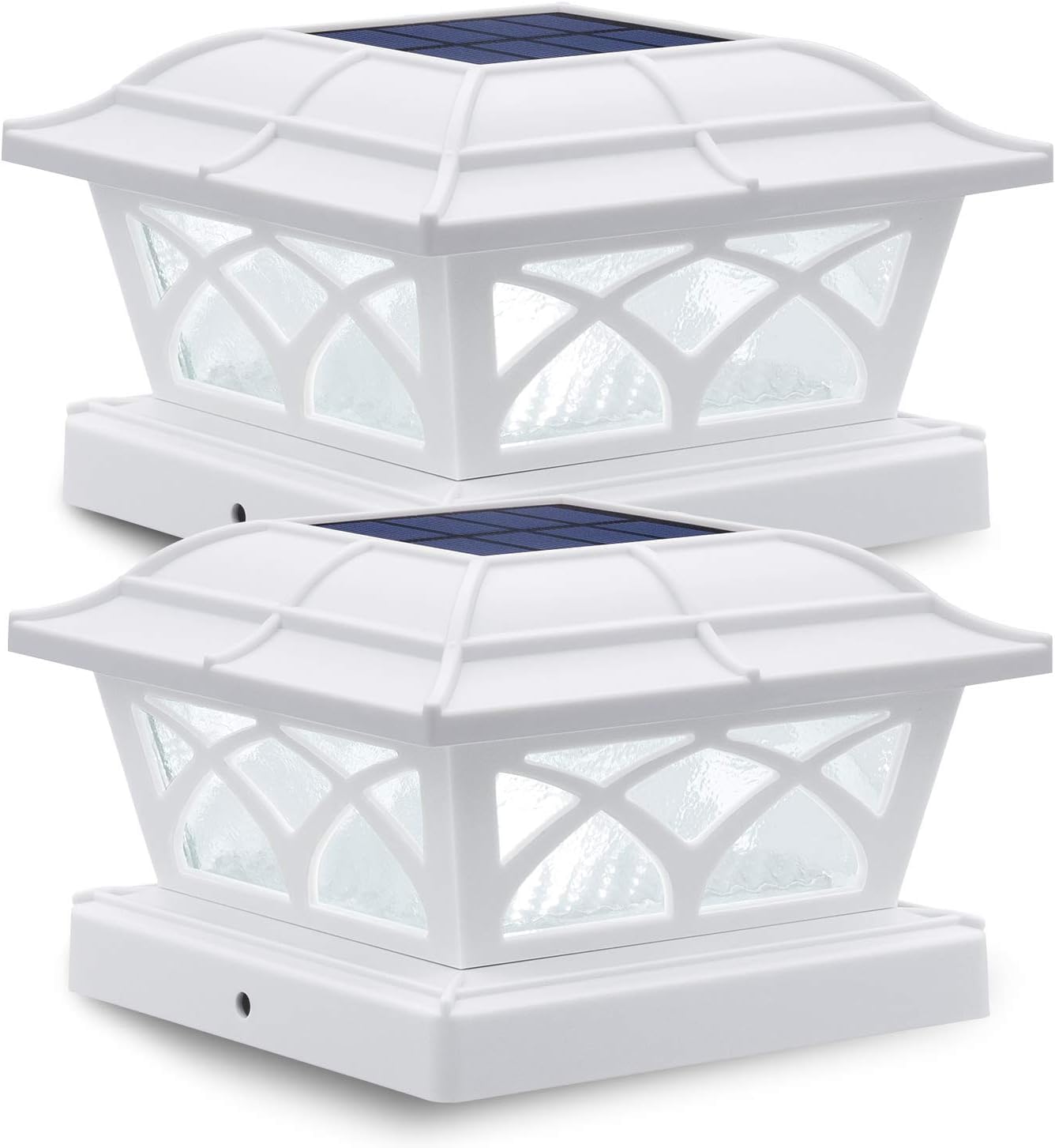 Siedinlar Solar Post Cap Lights Outdoor, 2 Modes Solar Powered Waterproof Fence Deck Light for 4x4 5x5 6x6 Posts Garden Patio Decoration Warm White & Cool White, White (2 Pack)