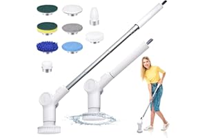 SOSHOT Electric Spin Scrubber Cordless Powerful Scrub Brush with 9 Replaceable Brush Heads for Cleaning Bathroom, Kitchen, Shower Tub and Floor Tile with Adjustable Extension Long Handle-White