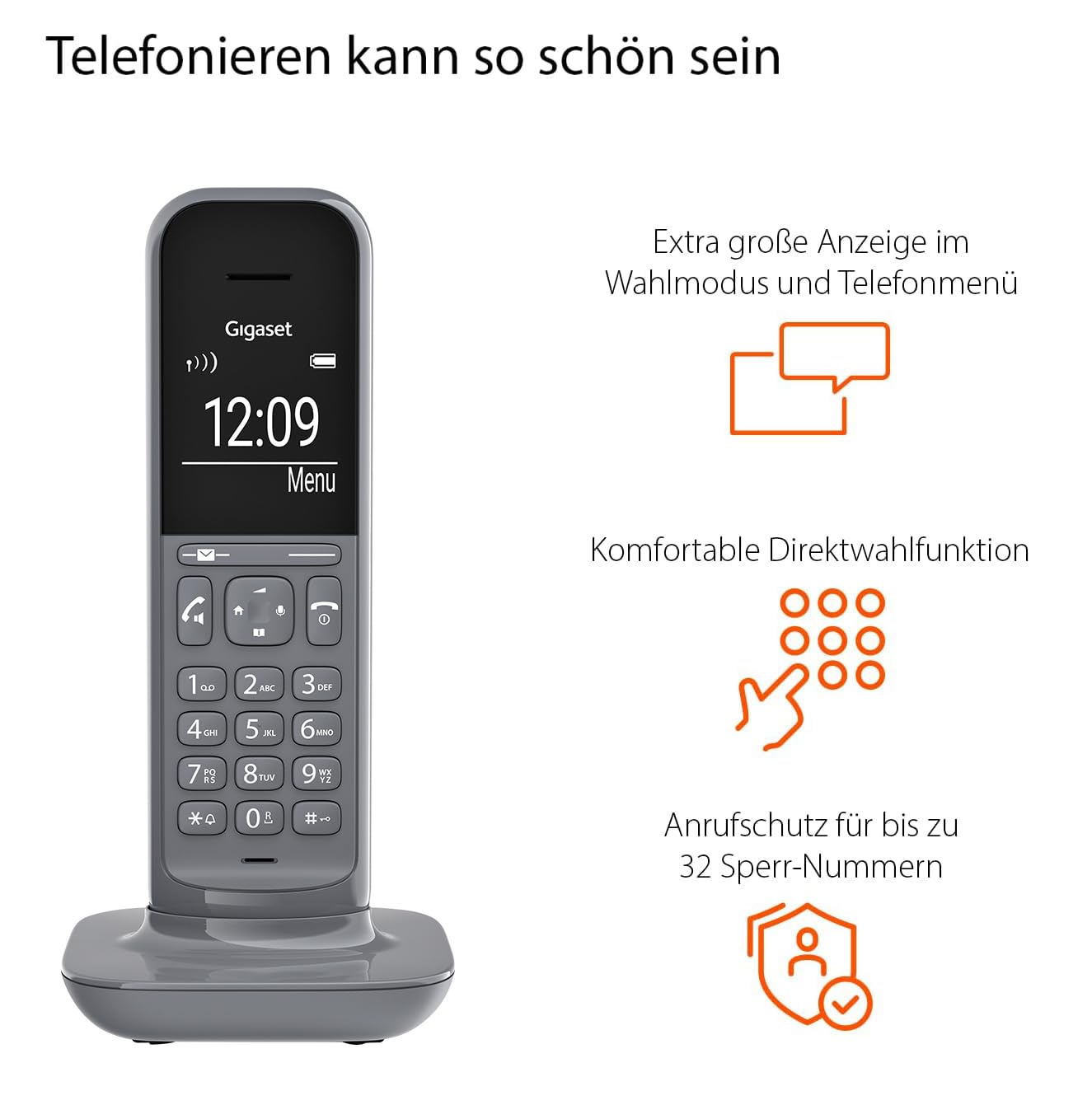 Gigaset CL390 - Schnurloses Design DECT-Telefon - Freisprechfunktion- 2 Akustik-Profile, Grafik Display, leichte Bedienung mit intuitiver Menüführung, inkl Basisstation Box 90, grau [Deutsche Version] 5