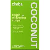 Zimba Coconut Flavored Teeth Whitening Strips | Vegan, Enamel Safe Hydrogen Peroxide Teeth Whitener for Coffee, Wine, Tobacco, and Other Stains | 14 Day Treatment | Coconut