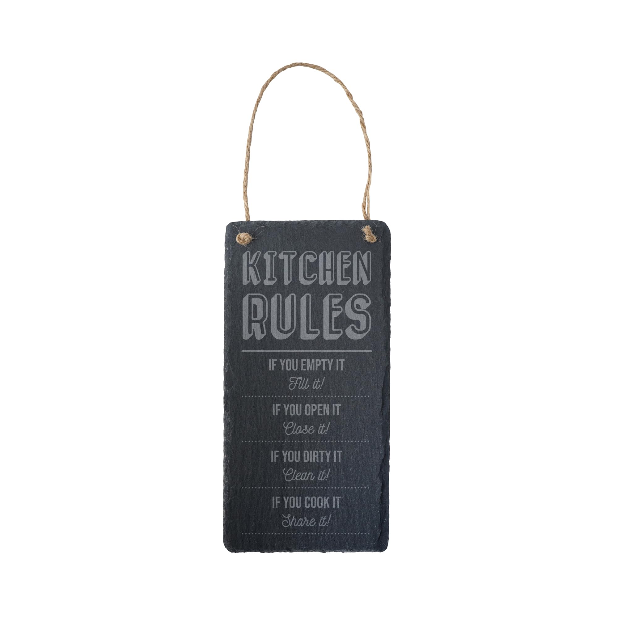 CGB Giftware | Loft 'Kitchen Rules' Long Hanging Slate Sign | Homeware | Kitchenware | Home Decor | Rustic Decoration | GB07549
