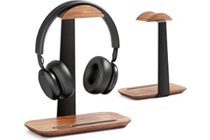 UPERGO Walnut Headphone Stand, Wood Headset Stand for Desk, Universal Headphone Holder with Storage Base for Gaming, Airpod m