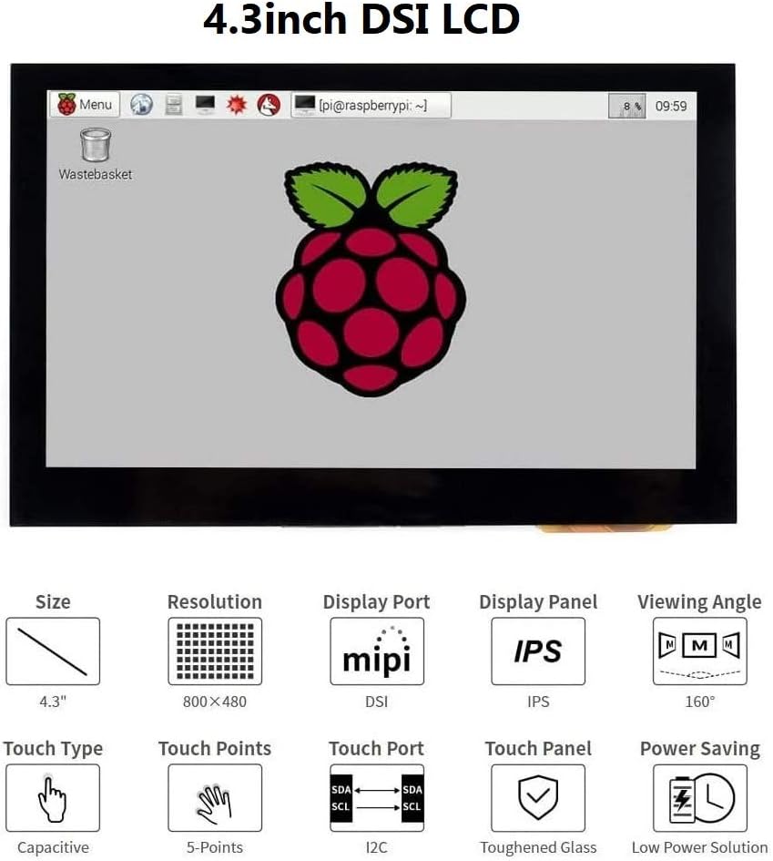 IBest 4.3inch DSI LCD Capacitive Touch Screen Display 800×480 Resolution IPS Wide Angle Monitor for Raspberry Pi 4B/3B+/3A+/3B/2B/B+/A+ - Image 3