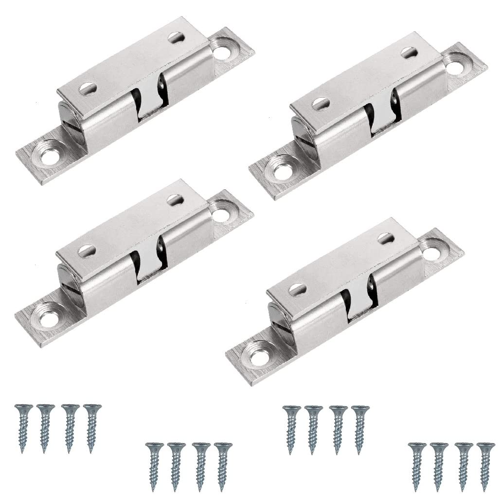 TERF® Heavy Duty Polished Chrome Double Ball Catch 50mm Tension Catch Latch Furniture Lock With Fixing Screw for Cabinet Kitchen Bathroom Cupboards Wardrobes Drawer - Pack of 4