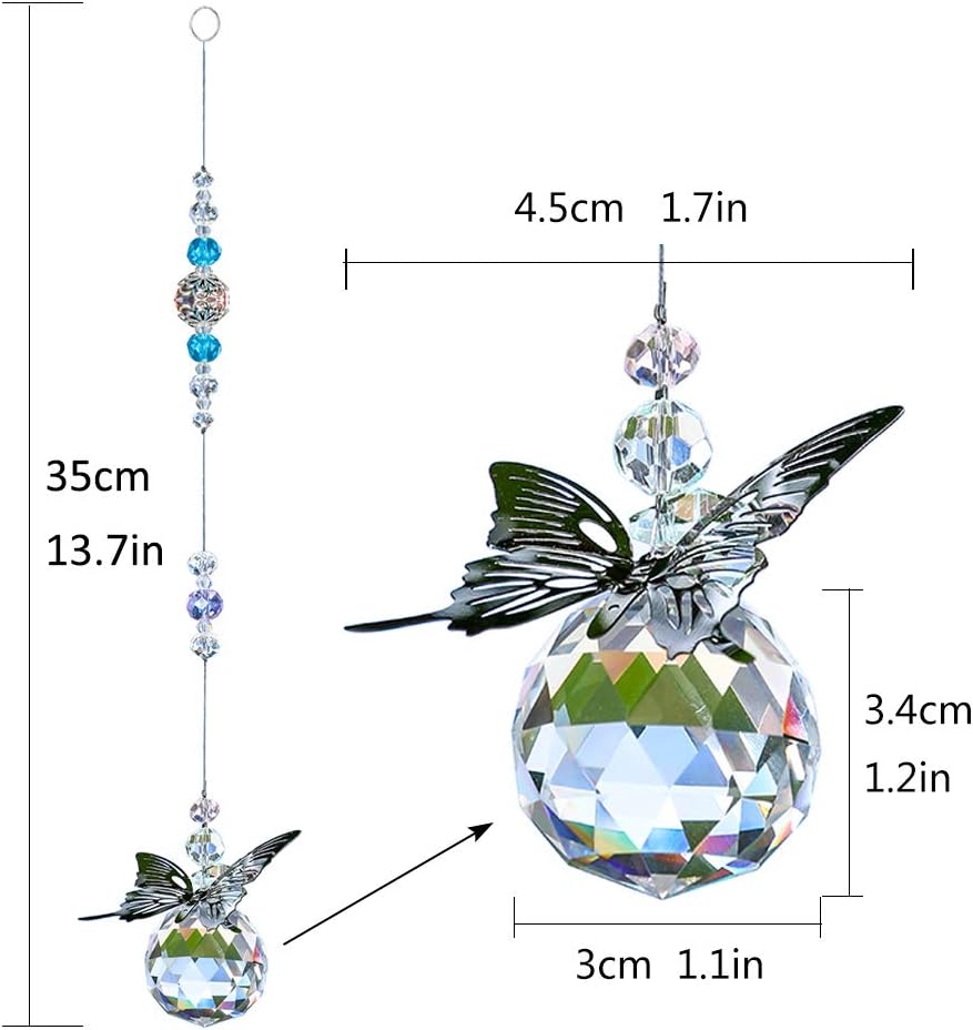 WEISIPU Crystal Hanging Decorations - Hanging Ornament Crystals Butterfly Suncatchers with Clear Crystal Ball for Home, Office, Garden Decoration, Window Decorations Hanging: Furniture & Decor