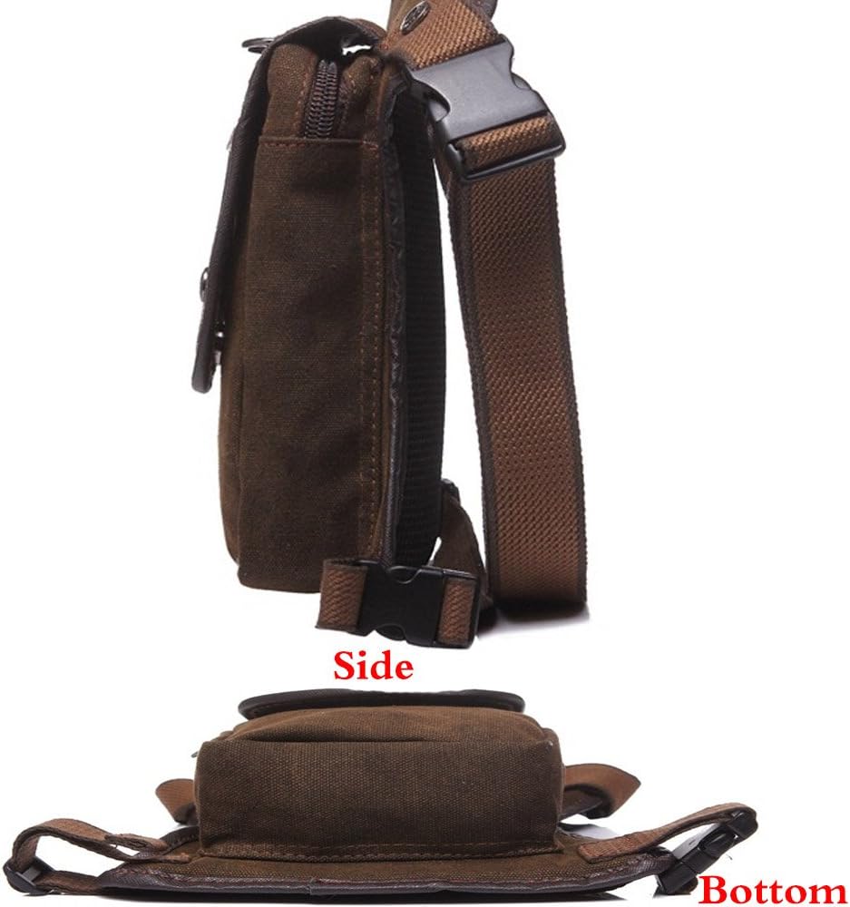 Rullar Canvas Multi-Purpose Waist Fanny Pack Tactical Military Drop Leg Bag Small Running Camping Hiking Motorcycle Bike Cycling Pouch Shoulder Bag Dark Brown - Image 5