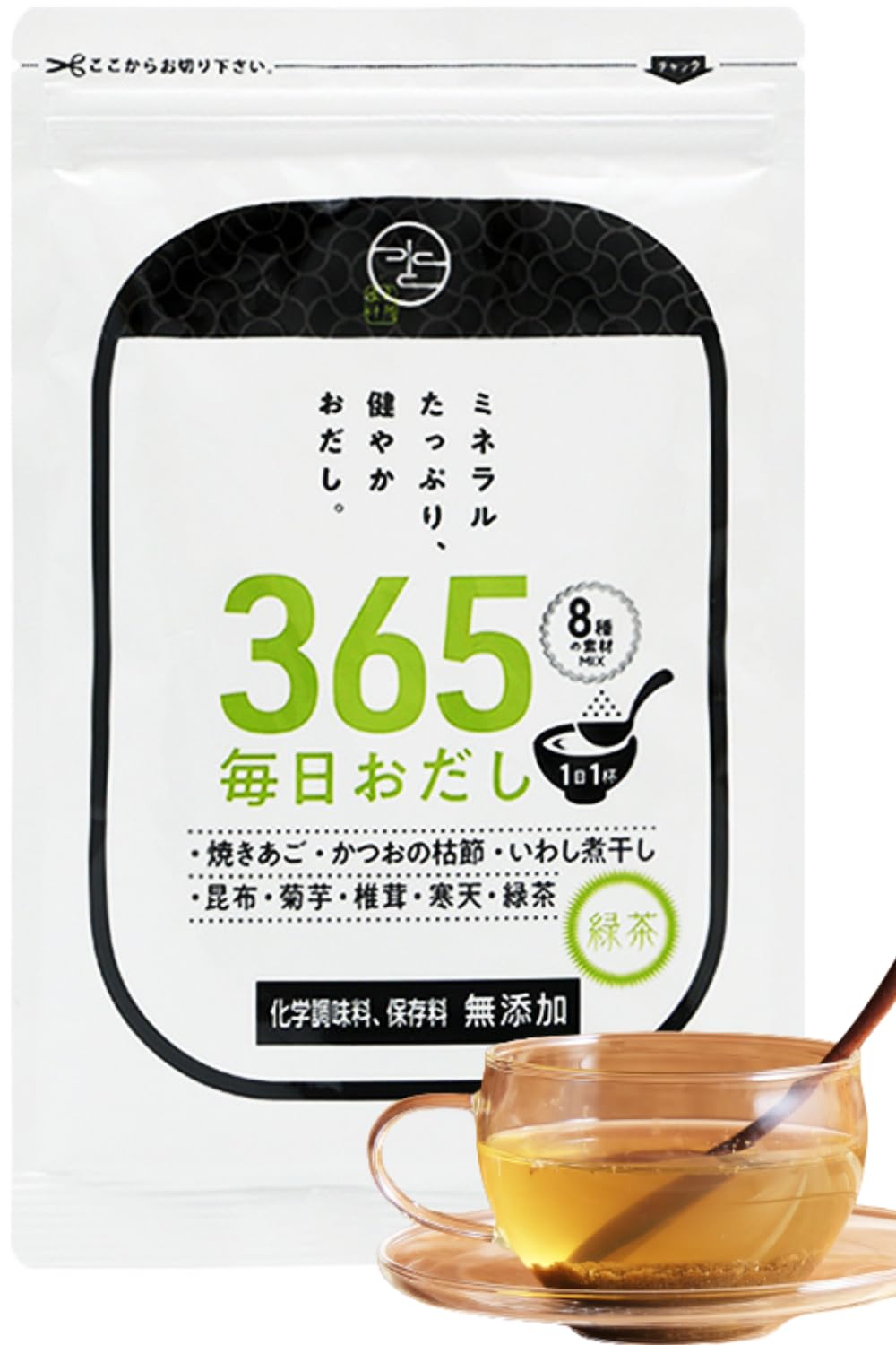 mizunoto 飲むお出汁 粉末 365毎日おだし 緑茶入り 無添加 国産 食塩不使用 天然100％ かつお 煮干し 昆布 緑茶 焼きあご 椎茸 寒天 菊芋 [説明書付き]商品画像