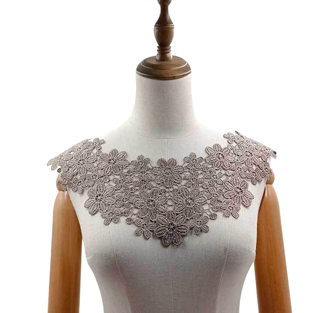 Duories Embroidered Flower Lace Collar Appliqué, 26pcs, Brown, Flower, Embroidery Appliqué Patch, Lace Collar Patch, Wedding Dress Decoration