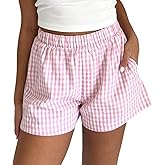 CITASHION Cotton Gingham Boxer Shorts for Women Casual Summer Pajama Lounge Sleep Cute Y2K Plaid Shorts Beach Bottoms