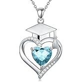 Flpruy Graduation Gifts for Her Graduation Pendant Class of 2025 Necklace 925 Sterling Silver Heart Birthstone Graduation Necklaces High School College Graduation Jewelry for Her 2024