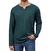 LuxMania Men's Casual Cotton V Neck Long Sleeve T-Shirts Solid Fall Pullover Basic Tee Tops with Pocket with Pocket