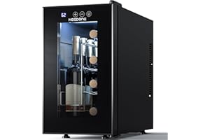 NEEDONE Wine Fridge, 8 Bottle Wine Cooler/Chiller with Wine Rack, Queit Fast Cooling Thermoelectric Wine Cabinet Cellar for Red White Sparkling, Energy Efficient Gifts for Women Men