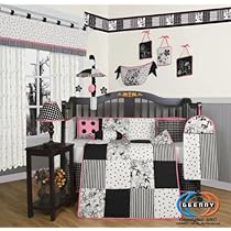 Unique Crib Bedding Boutique Beautiful Black White Flower & Dot 13PCS CRIB BEDDING SET