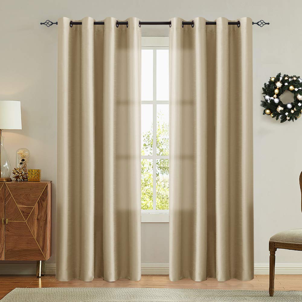 Vangao Gold Brown Curtains 84 inches Long Faux Silk Opaque Curtain Light Filtering Living Room Satin Drapes Privacy Window Treatments Set for Bedroom, Grommet Top,2 Panels