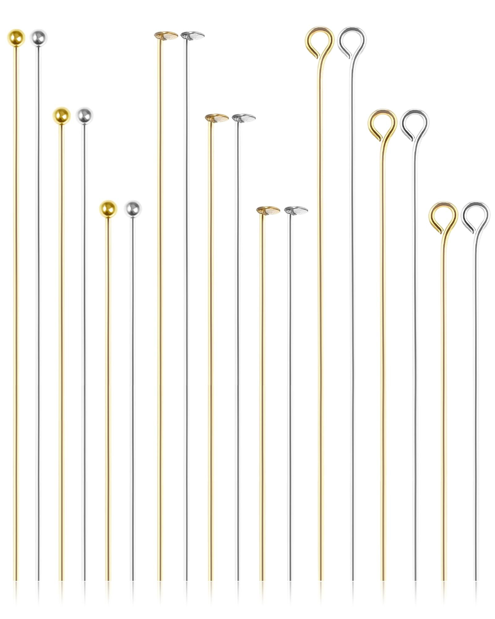 FIVEIZERO 900 PCS Eye Pins and Flat Head Pins for Jewelry Making, Metal Eyepins, Headpins & Ball Head Pins for DIY Earrings, Necklaces, Bracelets, Pendants, 1.2
