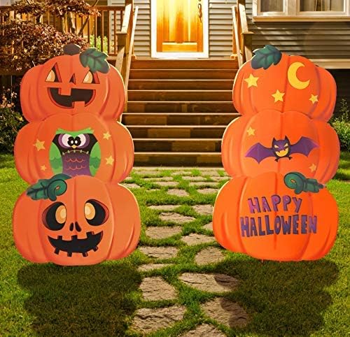 Decorative Garden Stakes - JOYIN 2 Sets Pumpkin & Ghost Stake Metal Halloween Outdoor Decorations for Halloween Outdoor/Indoor Decorations, Lawn Yard Decorations, Trick or Treating, Halloween Prop