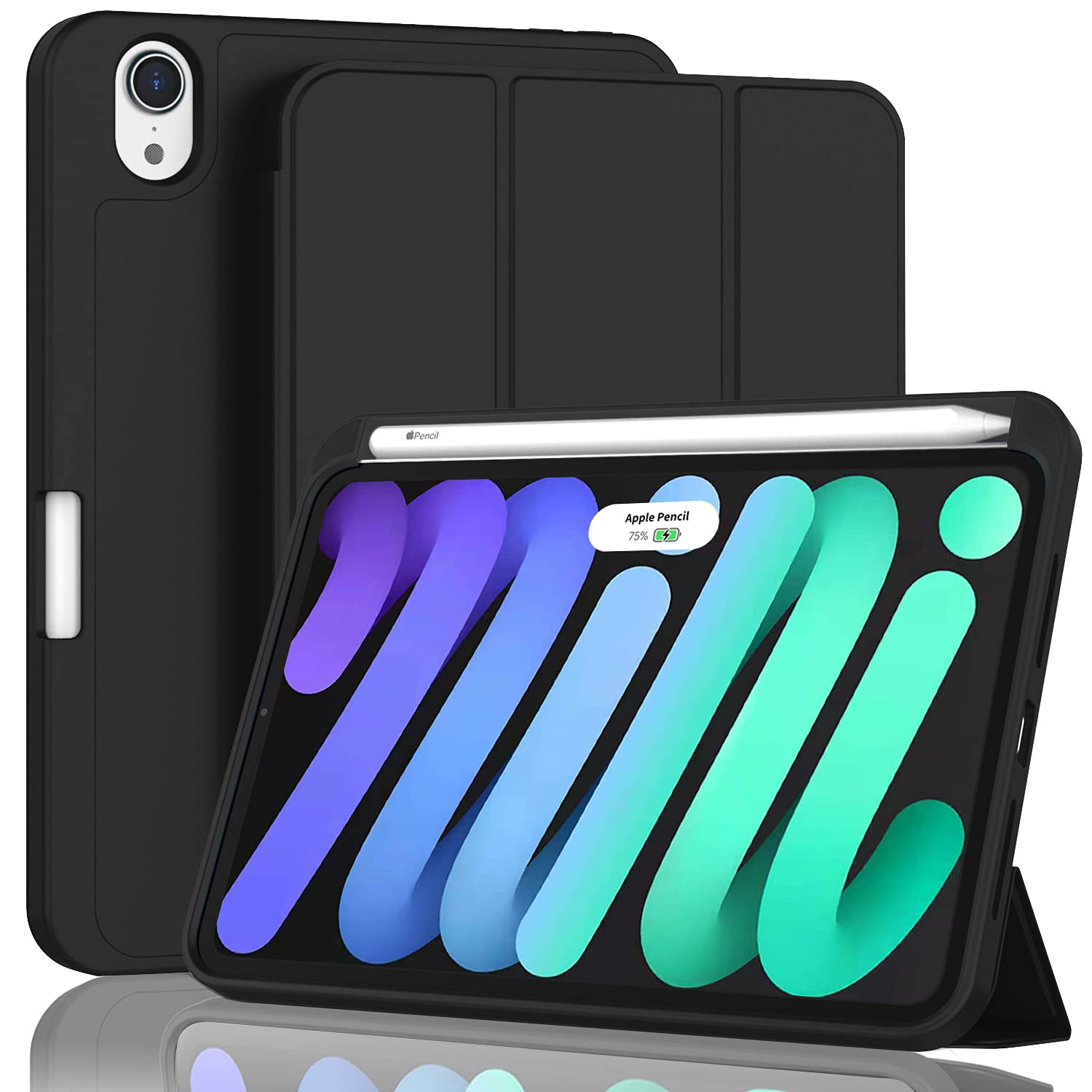 Photo 1 of ZryXal for iPad Mini 7 Case A17 Pro 2024/iPad Mini 6 Case 2021 8.3 Inch with Pencil Holder, iPad Mini 7th/6th Generation Case with Soft TPU Back and Auto Sleep/Wake, Black