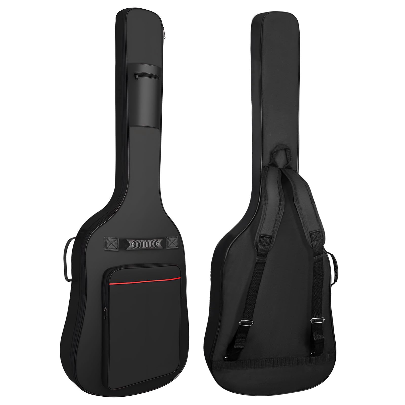 Photo 1 of Muscab Bass Guitar Case 7mm Padding Bass Guitar Bag Waterproof Electric Bass Bag, Electric Bass Gig Bag Bass Case Backpack with Neck Strap and Pockets, Black&Red Line