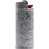 Lucklybestseller Metal Lighter Case Cover Holder Vintage Floral Stamped for BIC Full Size Lighter J6