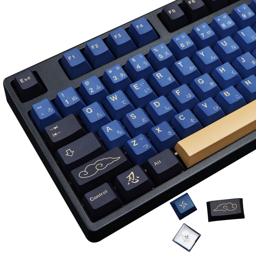 MOLGRIA Blue Samurai Keycaps, 129 Set PBT KeyCaps for Gaming Keyboard, Cherry Profile Dye Sublimation Custom Keycaps for Gateron Kailh Cherry MX Switch 104/87/71/61 60 Percent Keyboard