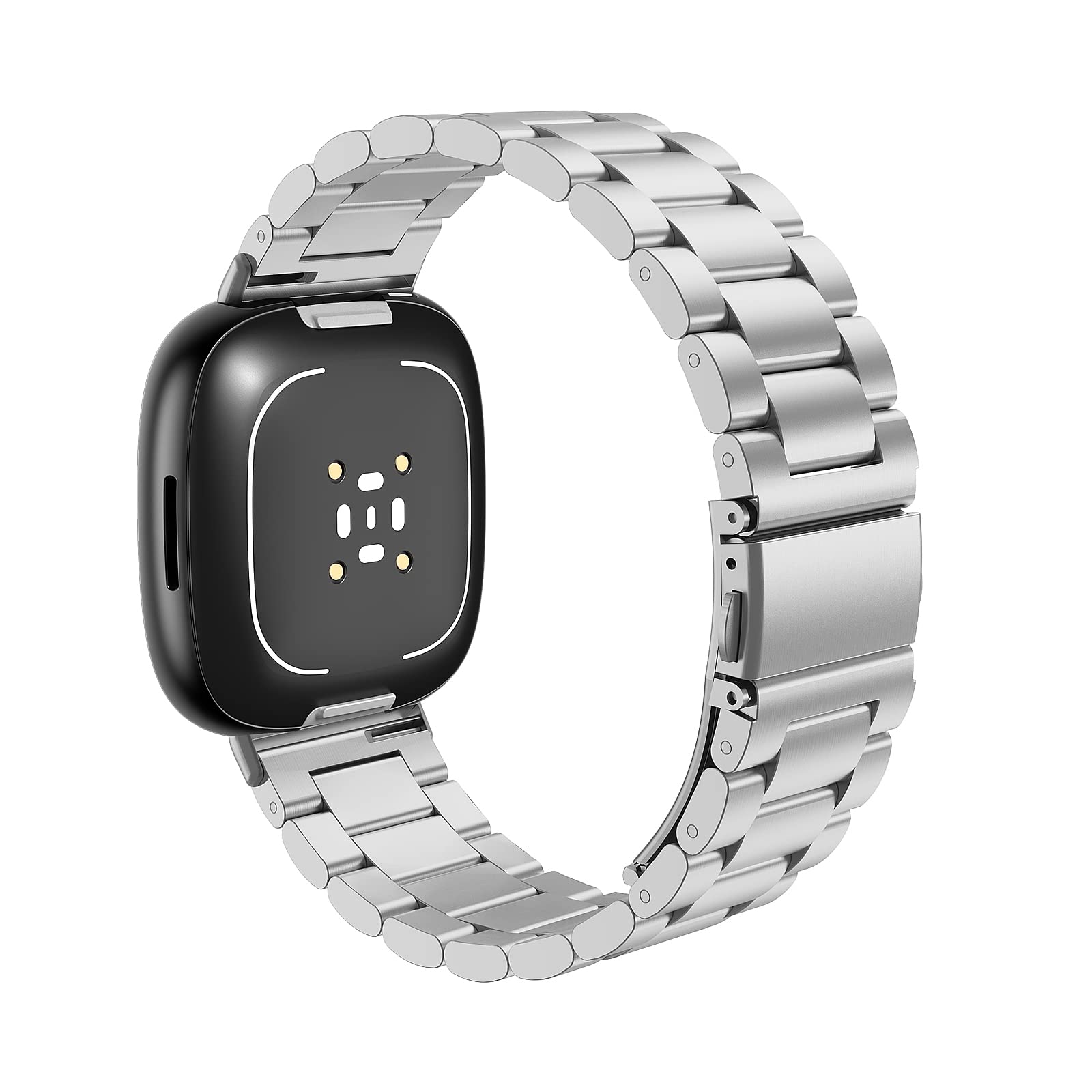 MoKo Metal Strap Compatible with Fitbit Versa 4/Versa 3/Sense 1/2, Stainless Steel Replacement Watch Band Wristband for Men Women, Silver