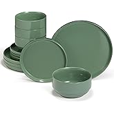 Vase and Vessel Ceramic Dinnerware Set, 12-Piece Service for 4, Round, Microwave and Dishwasher Safe, Cambridge Classics (Dusty Jade)