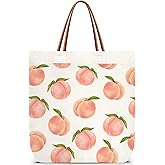ZEDEV Peach Tote Bag, Cute Canvas Tote Bags Reusable Shoulder Bag for Travel Work Shopping Gym, Birthday Aesthetic Handbag Gifts For Women Teacher Besties Friends -15