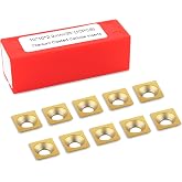 TiN Coated Square Corner Carbide Inserts 4 Edges, 10 * 10 * 2.2mm, 30 Degree Cutting Angle, 10pcs, Countersink Hole (Gold)